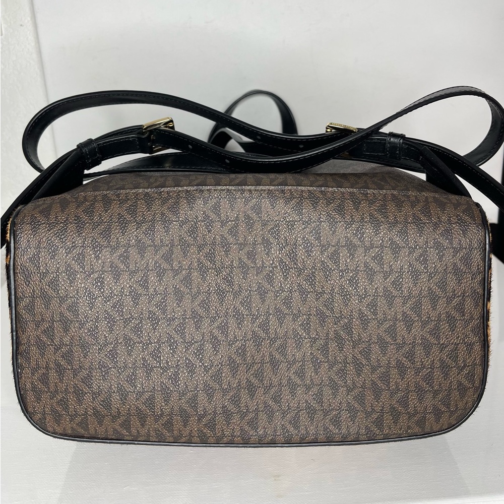 Michael Kors Rhea Studded Leopard Print Calf Hair Backpack - Picture 13 of 16